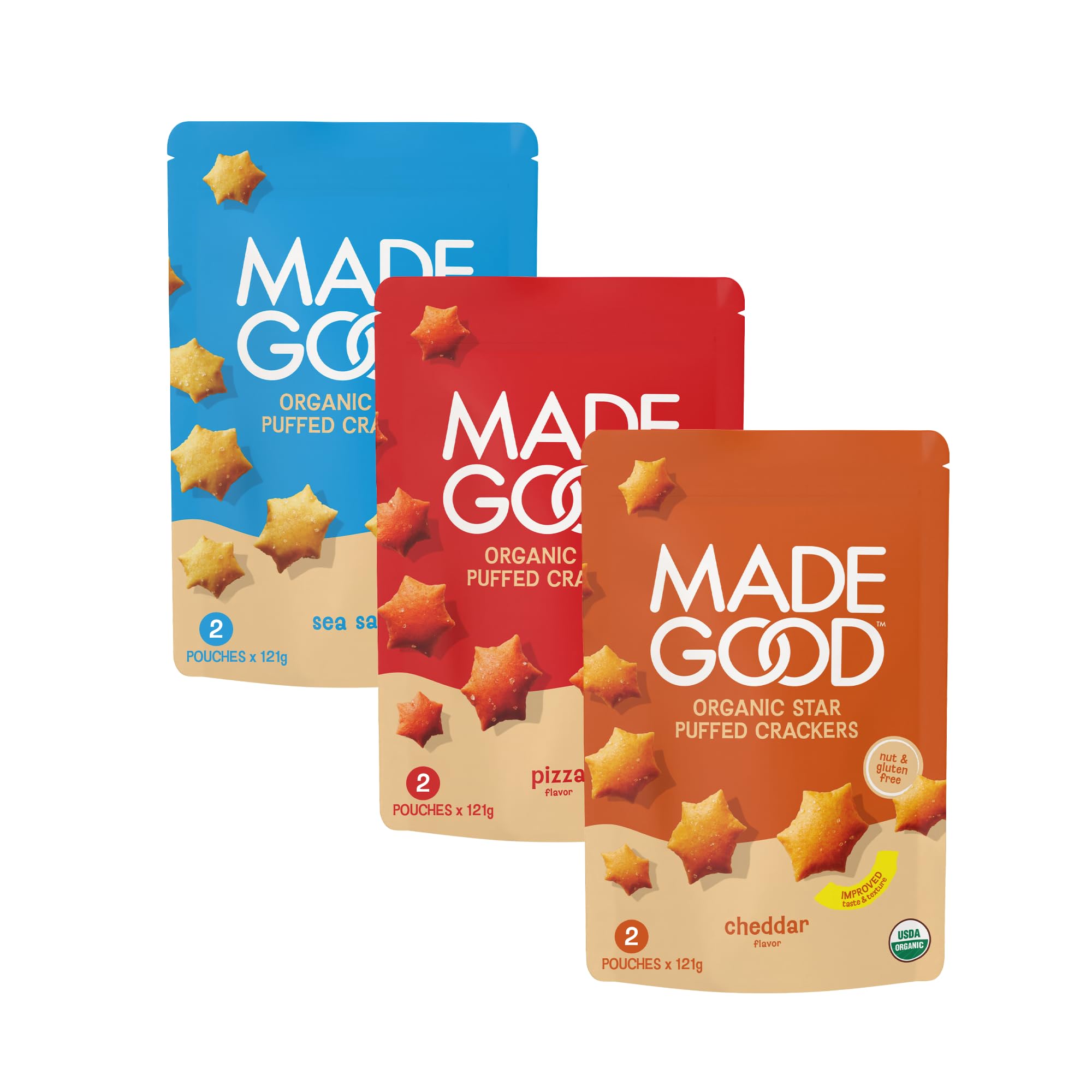 MadeGood Star Puffed Crackers, Pizza, 6 Bags (4.26oz Each) Gluten Free and Organic, Healthy Snacks