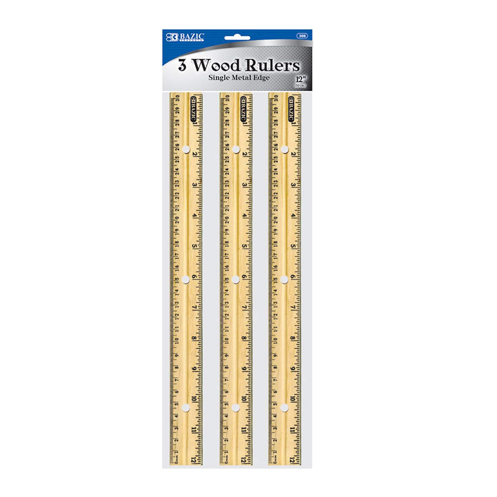 BAZIC Wooden Ruler 12" (30cm), Singel Metal Edge, Inches Centimeter Metric Measuring Drafting Rulers, for Students School Supplies (3/Pack), 1-Pack