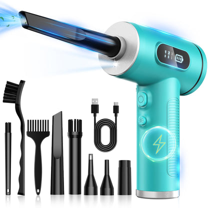 Compressed Air Duster-3 Gear Adjustable 100000RPM Electric Air Duster with LED Light, Rechargeable Cordless Air Blower for Keyboard Electric Devices Cleaning. Replaces Compressed Air Cans (Black)