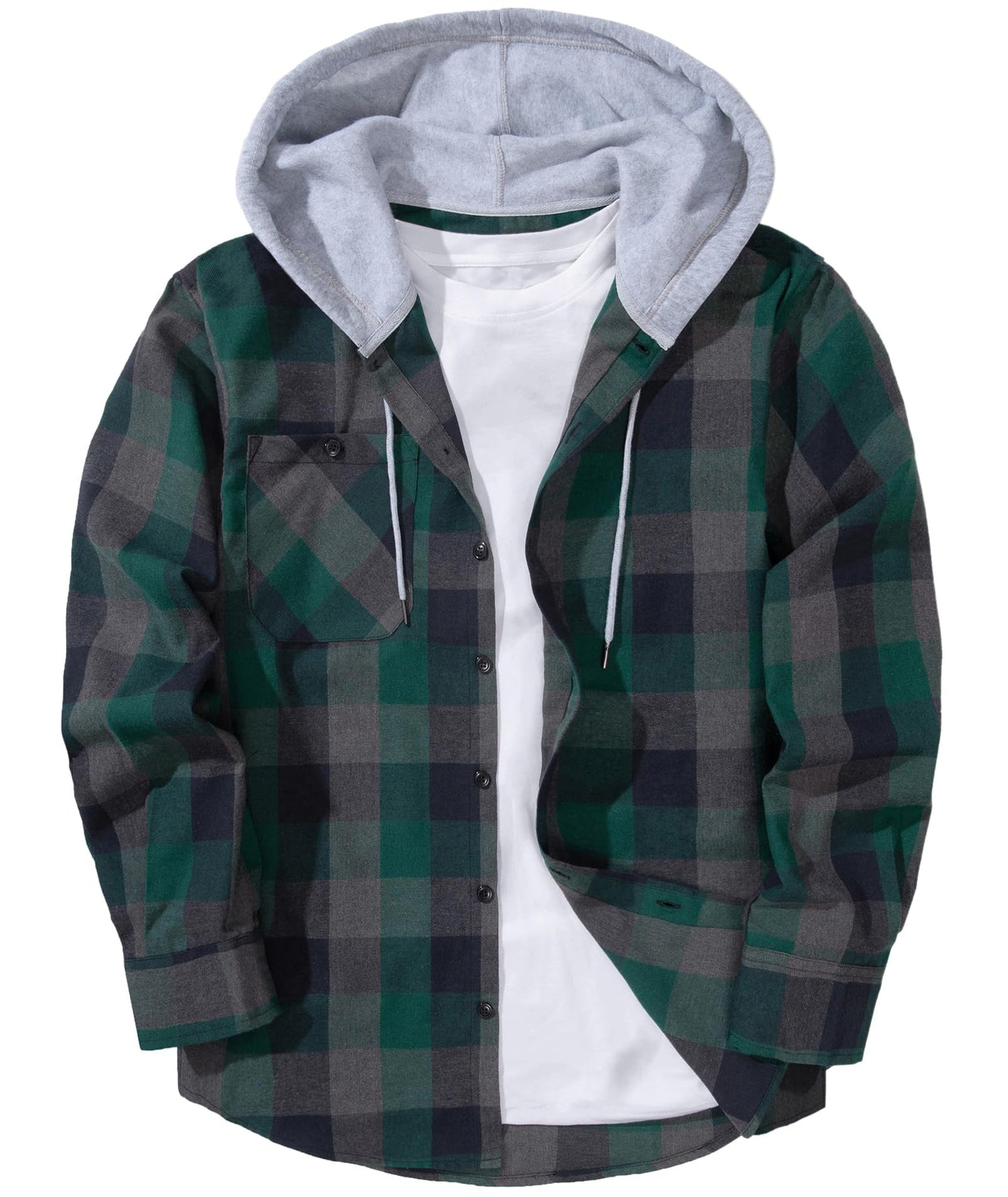 ZITY Men's Flannel Hoodie Shirts Casual Button Down Plaid Shirt Jackets for Men Long Sleeve Stylish Hooded with Pocket