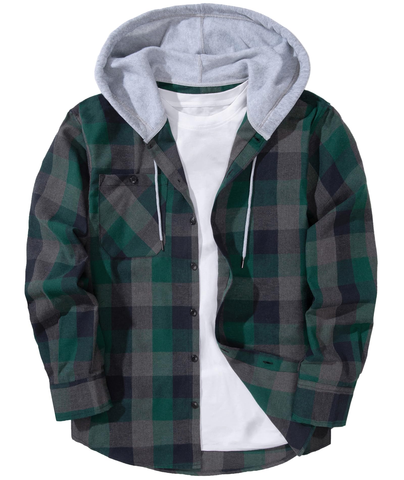 ZITY Men's Flannel Hoodie Shirts Casual Button Down Plaid Shirt Jackets for Men Long Sleeve Stylish Hooded with Pocket