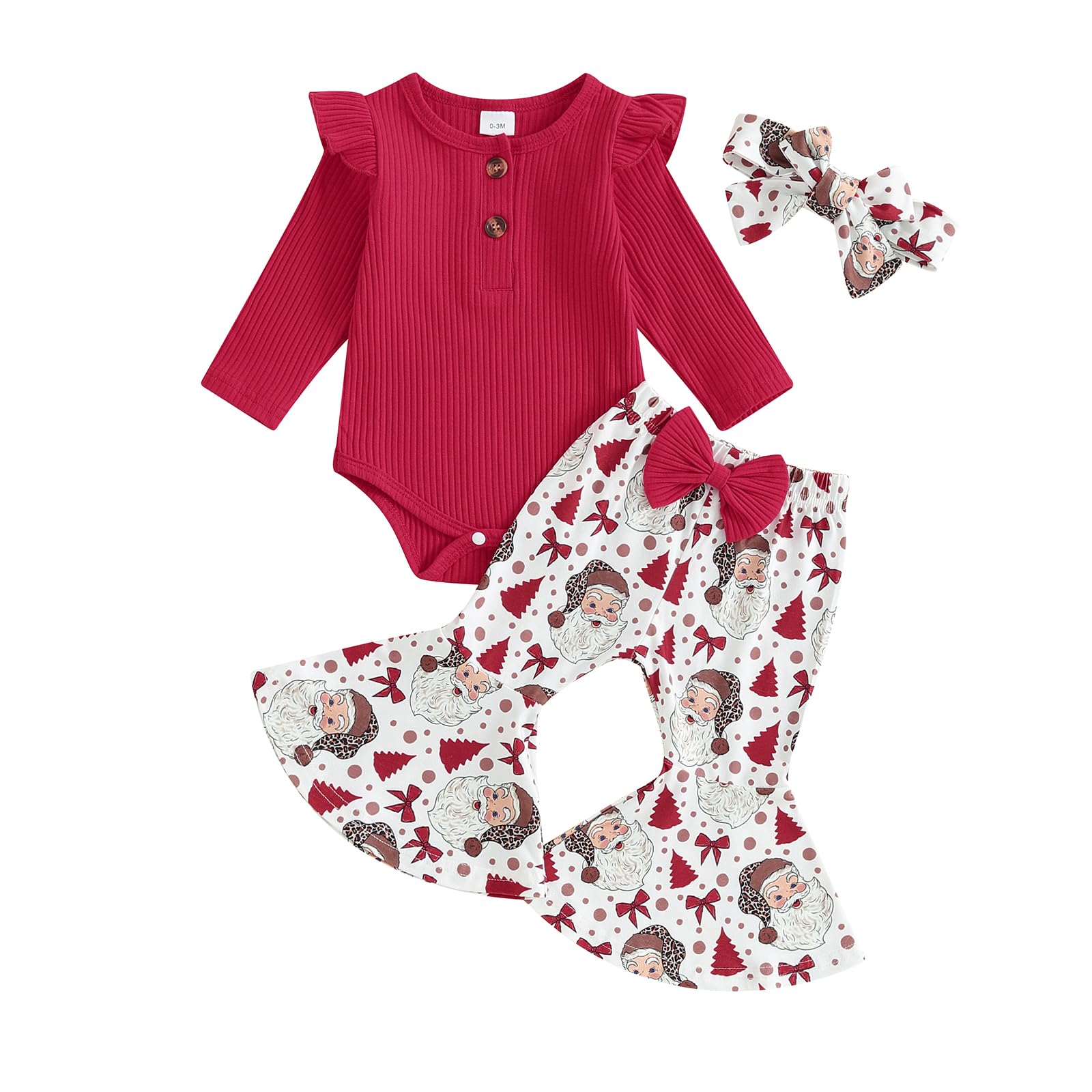 Baby Girl My 1st Christmas Outfits Letter Long Sleeve Romper Tops+Bell Bottom Pants+Headband 3 Pcs Clothes Set