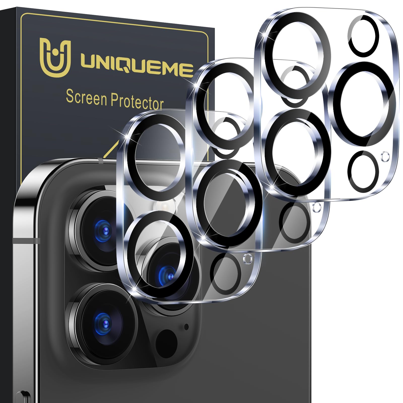 UniqueMe Compatible for 3 Pack iPhone 17 Pro Camera Lens Protector - [Drop Protection] 9H Tempered Glass Camera Cover Screen [Update New Version]【Not for 17 Pro Max】