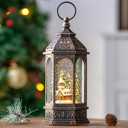 Christmas Snow Globe Swirling Glittering Nativity Scene with Music, USB Lined/Battery Operated Lighted Water Lantern for Christmas Festival Decoration Gifts