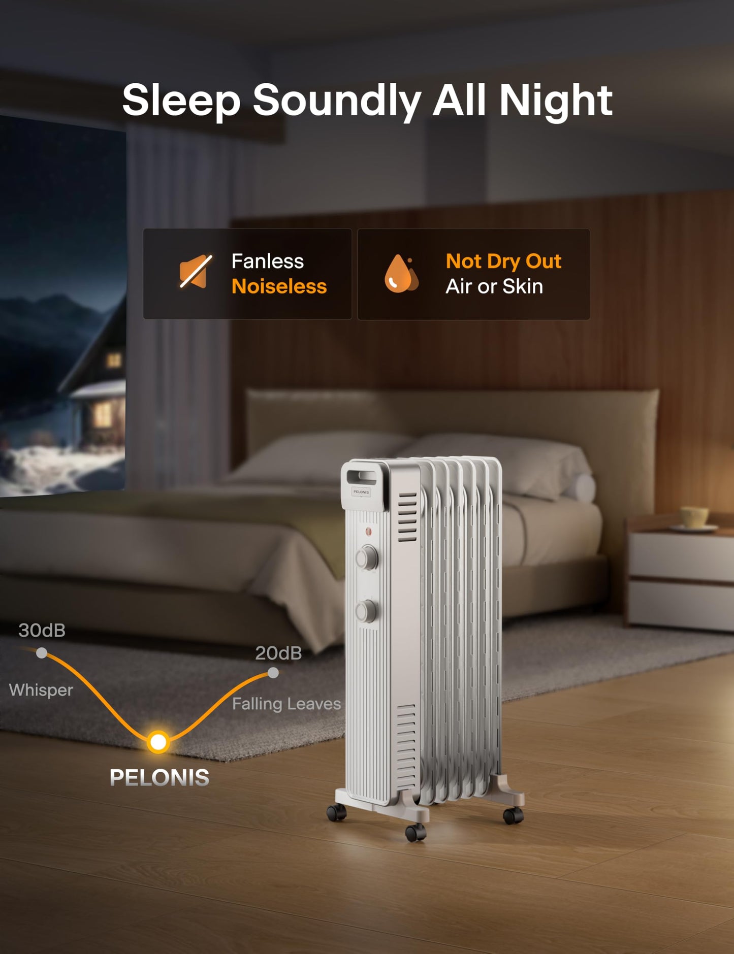 Pelonis Oil Filled Radiator Heater for Large Space, 2025 Upgraded, Space Heaters with 1500W Quiet Warmth Radiant Heater, 3 Heating Modes, Overheat & Tip-Over Protection, Adjustable Thermostat, Black
