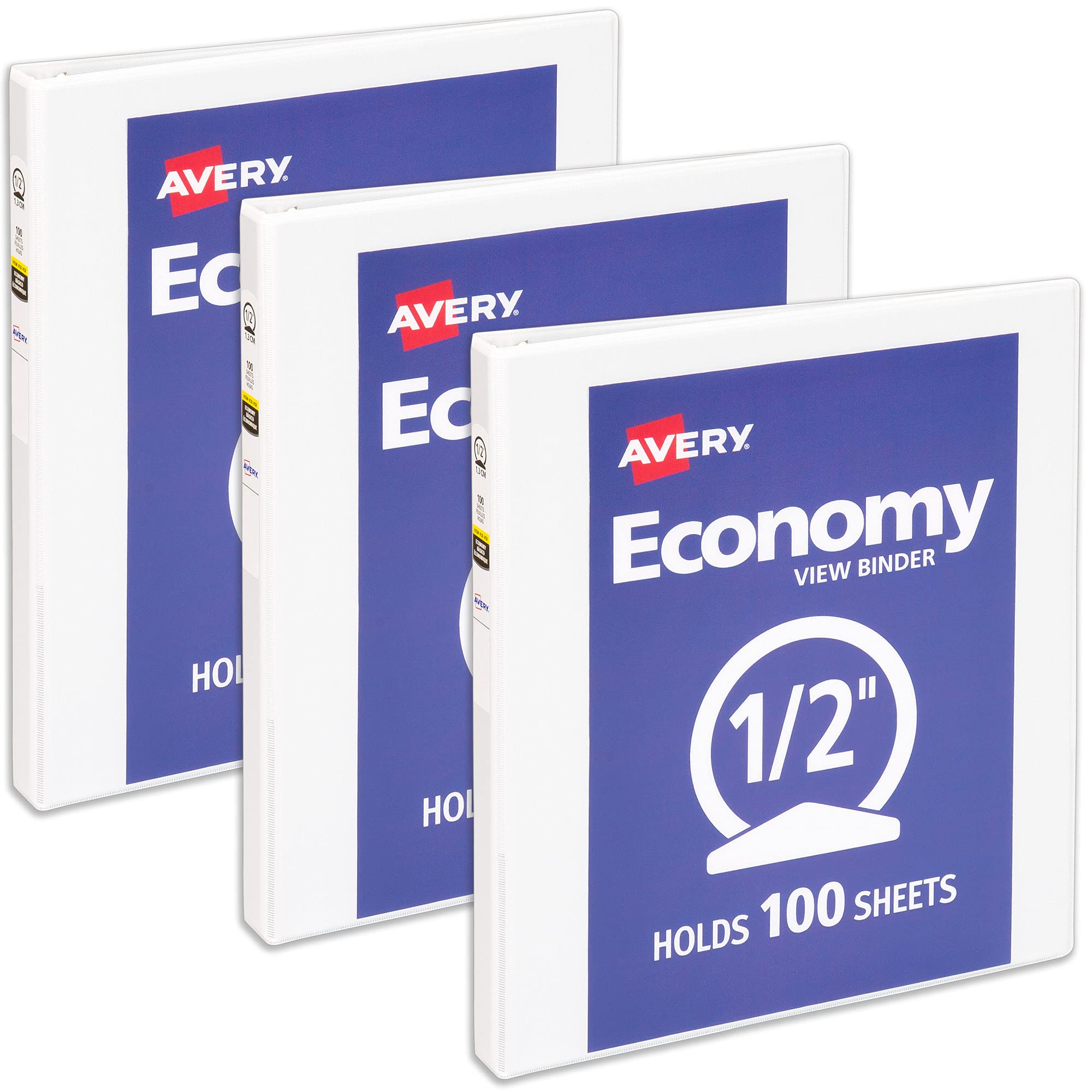 Avery Economy View 3 Ring Binder 1/2 Inch Round Rings, 1 White Binder (05706)