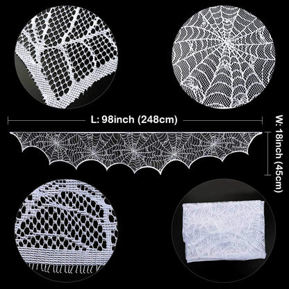 AerWo Halloween Decoration Black Lace Spiderweb Fireplace Mantle Scarf Cover Festive Party Supplies 45 X 243cm 18 x 96 inch
