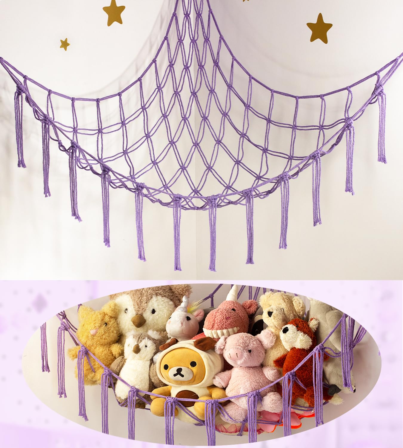 Stuffed Animal Storage Hammock or Net Corner - Large Toy Hammock Net for Stuffed Animals Room Decor - Cute Stuff Animal Organizer Plush Holder - Kids Baby Nursery Essentials Wall Bedroom Home Decor