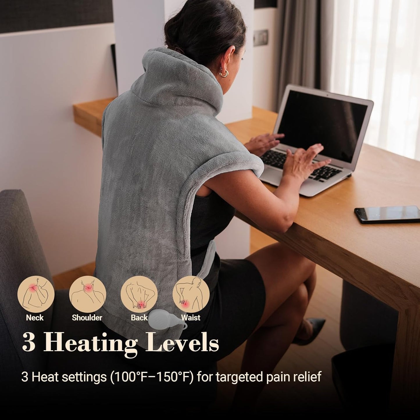 Comfier Large Heating Pad for Back, FSA HSA Eligible, Soft Flannel Fast Heating Pads for Neck and Shoulders, Electric Heated Wrap, 3 Heat Levels & 90-Mins Auto Shut Off, Gifts for Mom Dad Women Men
