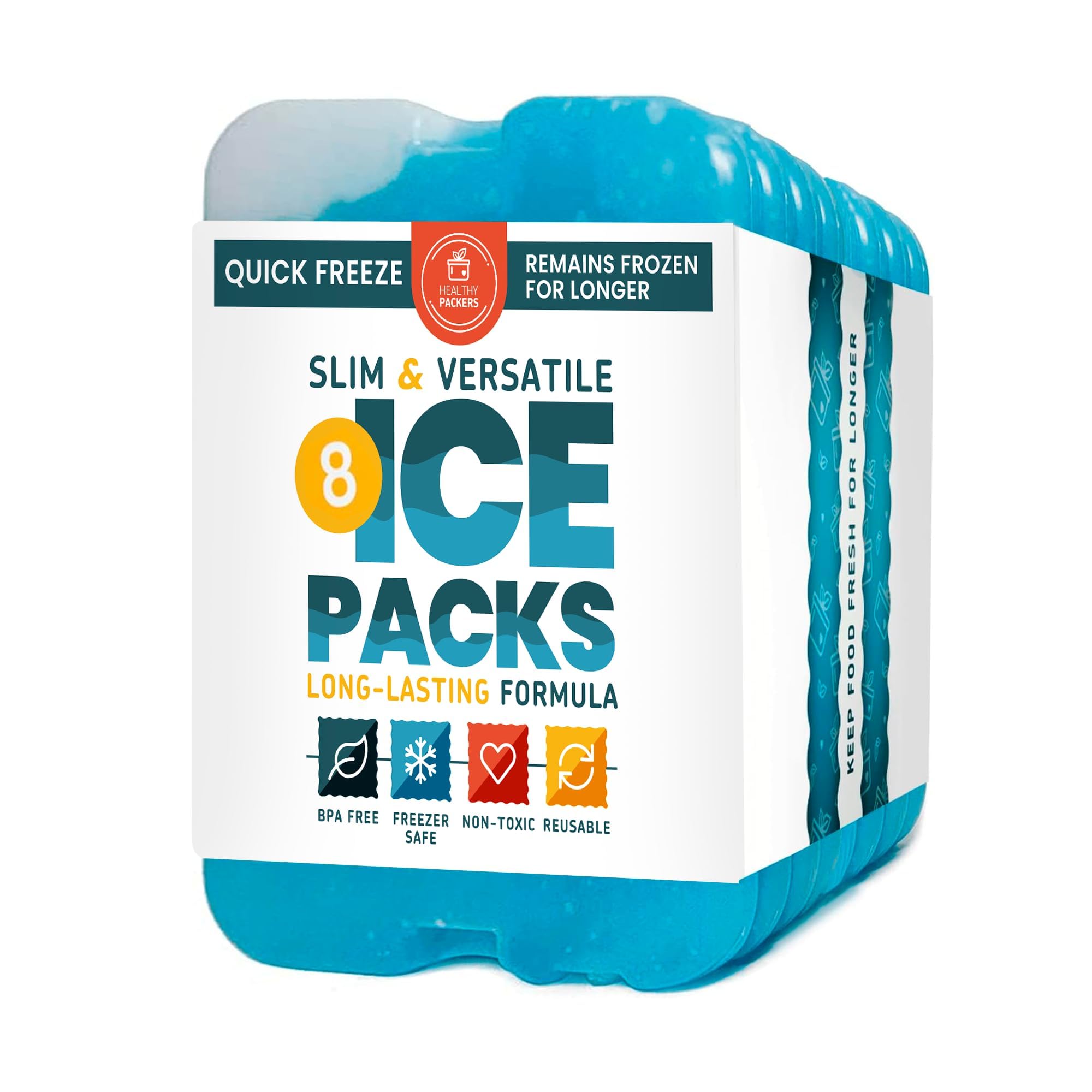Healthy Packers Ice Packs for Lunch Boxes & Coolers - Freezer Packs - Original Cool Pack | Cooler Accessories for Beach, Camping & Fishing | Slim & Long-Lasting Reusable Ice Pack for Cooler