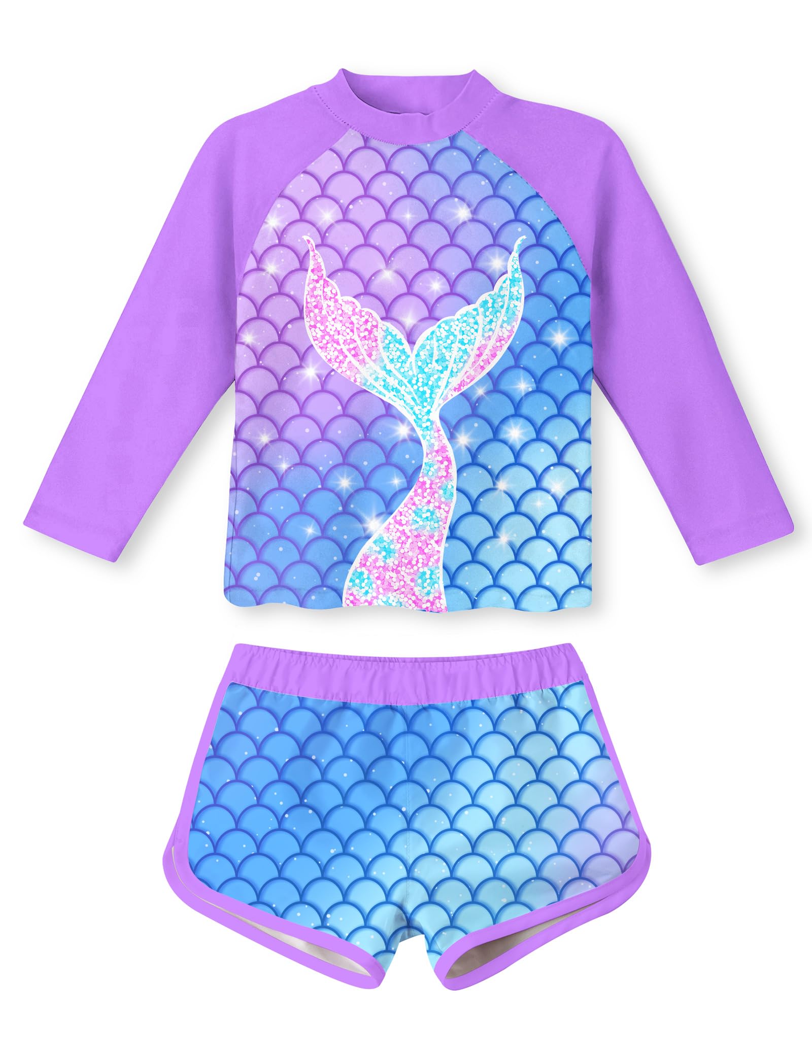 Vogseek 4-10T Girls Rashguard 2 Pieces Long Sleeve Swimsuit Swimwear with Shorts