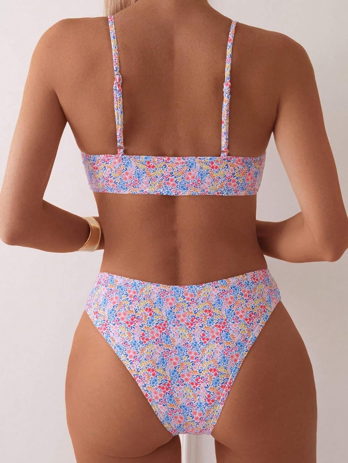 Limeeke Women's Bikini Sets Ditsy Floral Print Ruched Two Piece Swimsuits Spaghetti Strap Swim Bathing Suit 2025