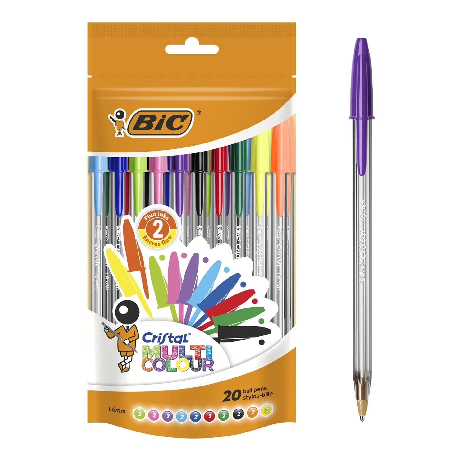 Bic Crystal Multicolour – Pen Bag Pack of 20 + 7 multicoloured