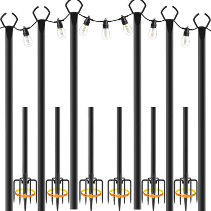 2 Pack String Light Poles,10 Ft Light Poles for Outside String Lights,Outdoor Lights Pole with Fork,Metal Poles Stand for Patio Deck Backyard