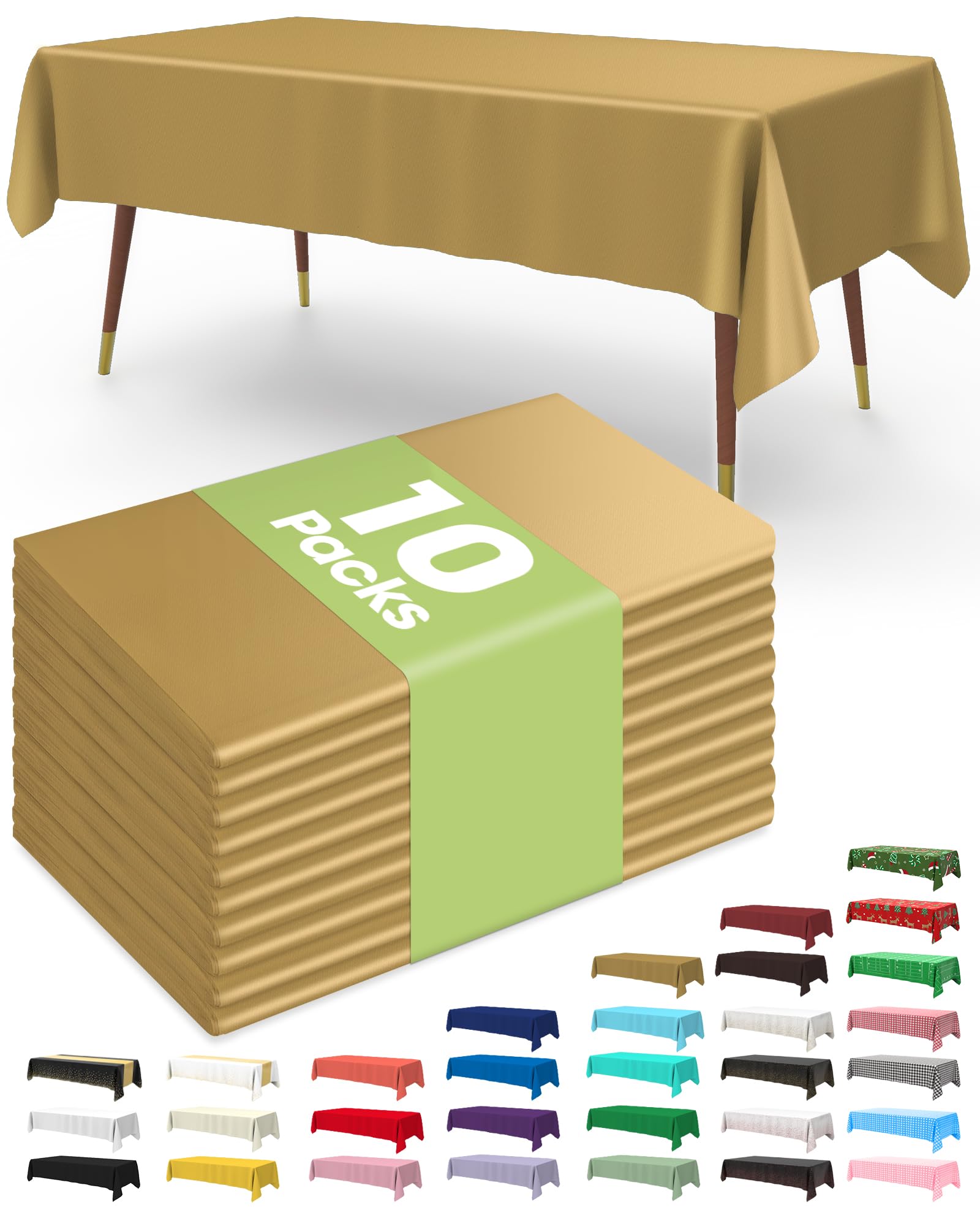 Pureegg Plastic Table Cloth Disposable 10 Pack, 54 x 108 Inch Table Cloths, Party, Picnic, Wedding, Decorative Tablecloths, Rectangle, White Plastic Cover, Leakproof & Sturdy, White