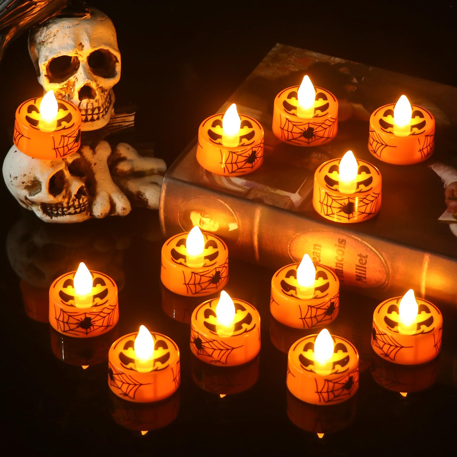 GenSwin Halloween Flameless Votive Candles Color Changing with Remote Timer, Battery Operated LED Tealight Candles for Halloween Home Decoration Gifts(6 Pack, 1.5” x 2”)(Battery Included)