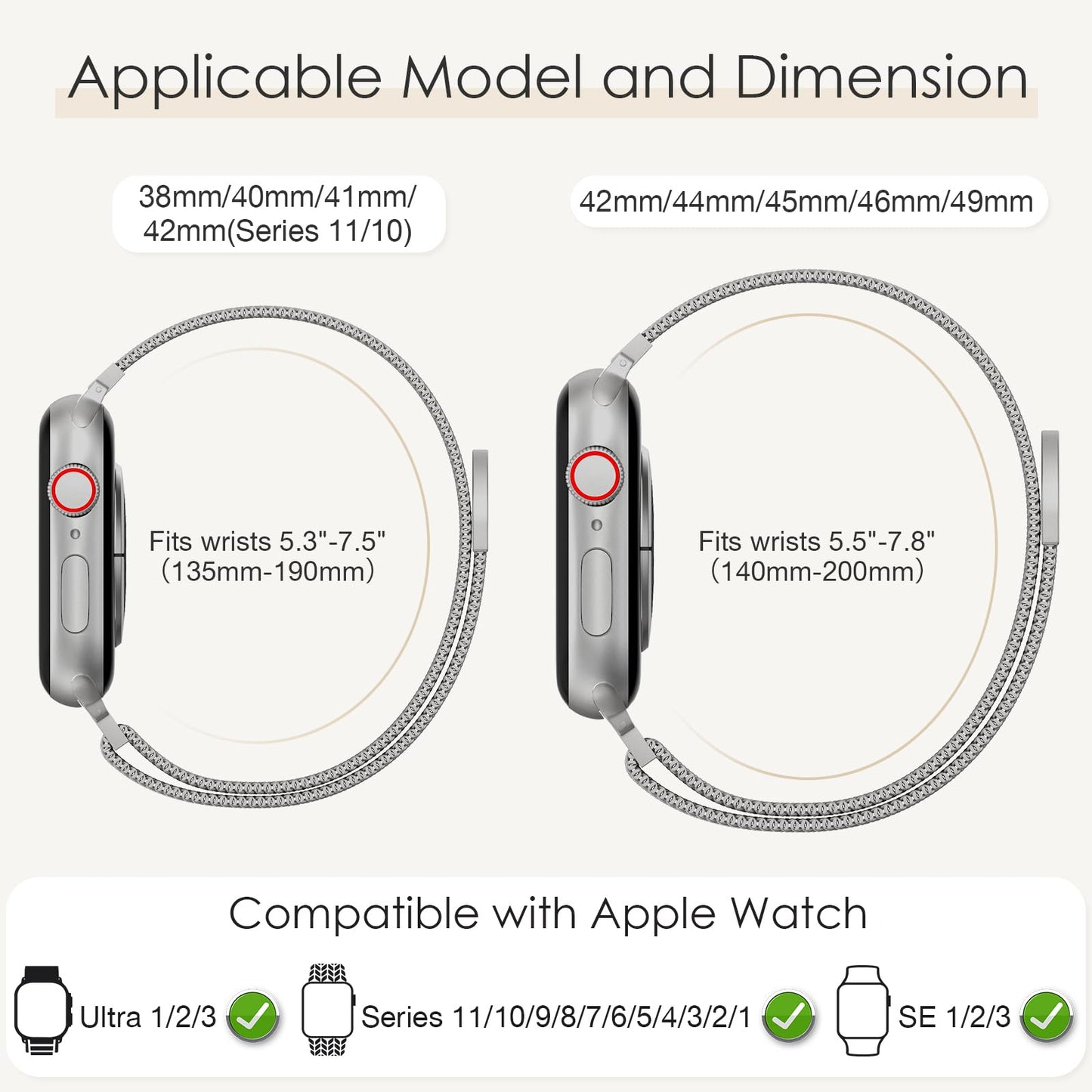Original Milanese Loop Band Compatible with Apple Watch 38mm 40mm 41mm 42mm 44mm 45mm 46mm 49mm - Women & Men Magnetic Closure Adjustable Metal Strap for iWatch Series 11 10 9 8 7 6 5 4 SE2 3 Ultra2 3