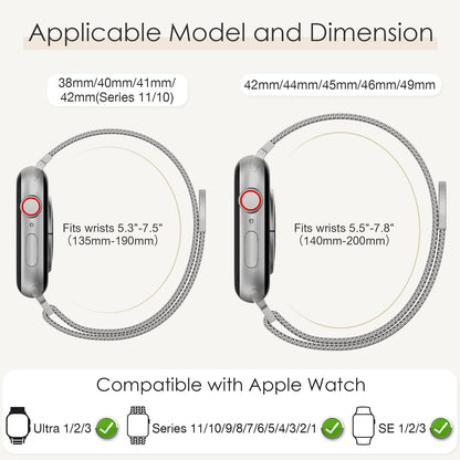Original Milanese Loop Band Compatible with Apple Watch 38mm 40mm 41mm 42mm 44mm 45mm 46mm 49mm - Women & Men Magnetic Closure Adjustable Metal Strap for iWatch Series 11 10 9 8 7 6 5 4 SE2 3 Ultra2 3