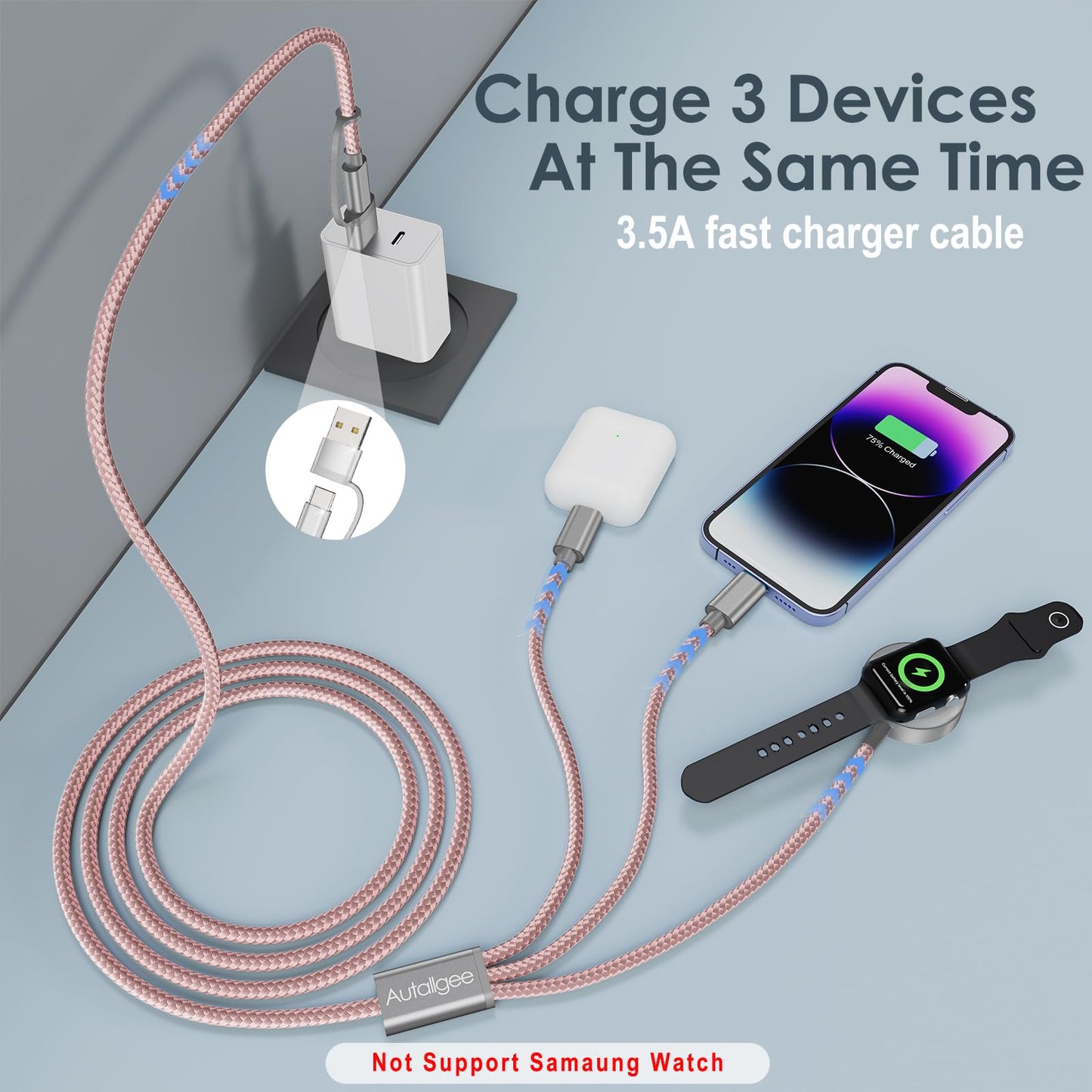 Travel Essentials for Apple Watch Charger,3 in 2 USB C Cable PD20W Block for Multi Charging Cable Cord,Vacation Camping RV Essentials Portable Designed for iWatch &iPhone 17-11 -4.1FT