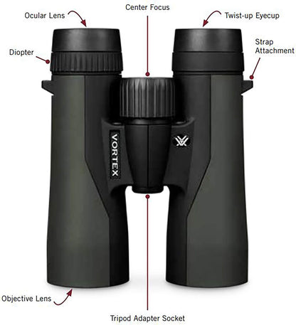 Vortex Optics Crossfire HD 10x42 Binoculars - HD Optical System, Tripod Adaptable, Rubber Armor, Waterproof, Fogproof, Shockproof, Included GlassPak - Unlimited, Unconditional Warranty