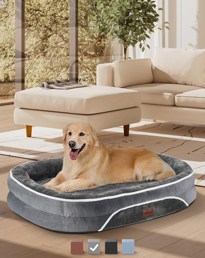 OhGeni Orthopedic Dog Bed Couch for Large Sized Pets with Egg Foam Support, Four-Sided Bolster Cushions, Soft Tear-Resistant Fabric, and Removable Machine Washable Plush Cover 35-Inch (Gray)