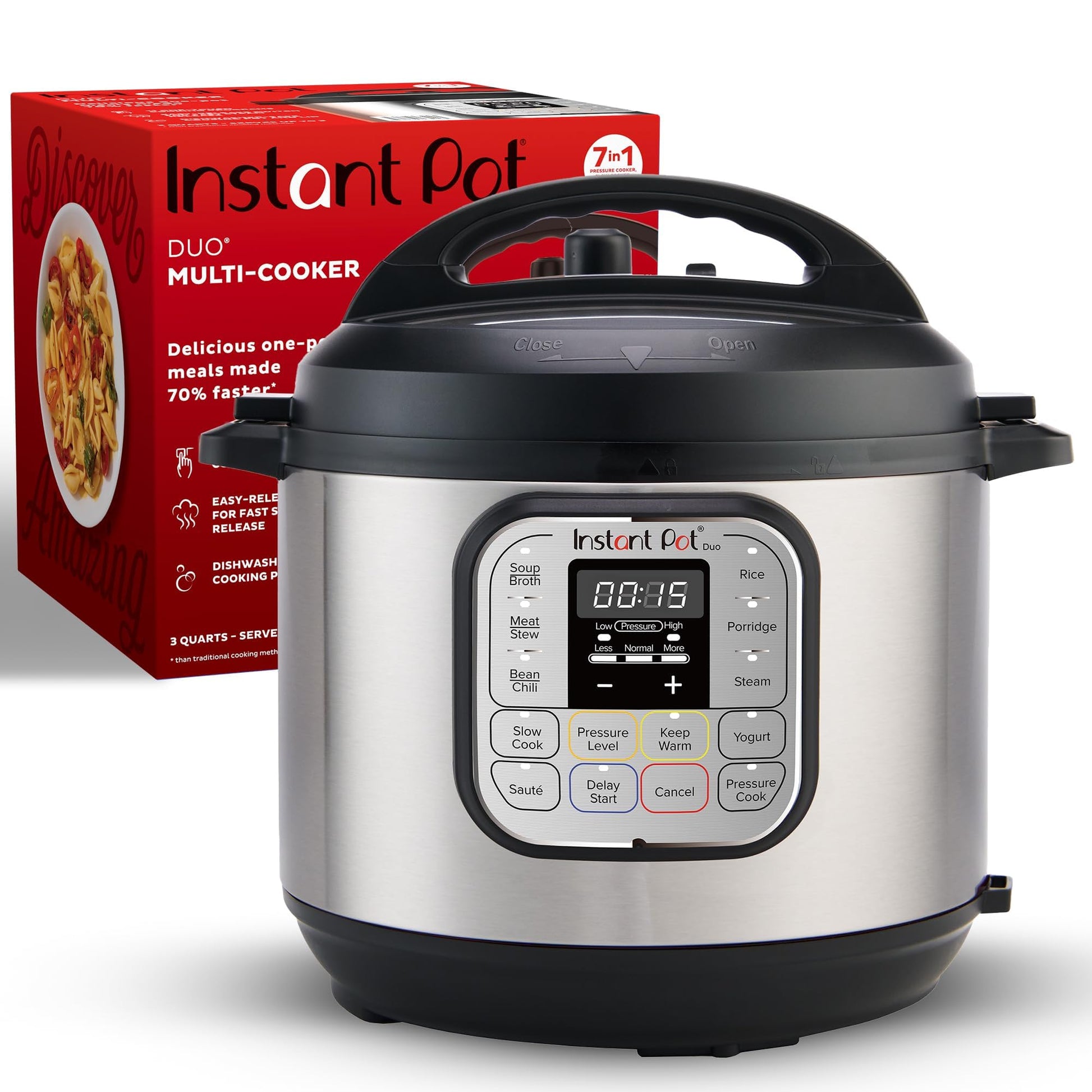 Instant Pot 7.5QT RIO Wide, 7-in-1 Electric Multi-Cooker, Pressure Cooker, Slow Cook, Rice, Steamer, Sauté, Yogurt & Warmer, Wide Base, Large Searing Base, WhisperQuiet Steam Release