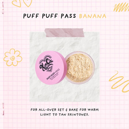 Kimchi Chic Beauty Puff Puff Pass Set and Bake Setting Powder for Makeup, Extra Fluffy Loose Face Powder Poof, Soft Natural Face Makeup for Uneven Skin Tone, 02 Banana