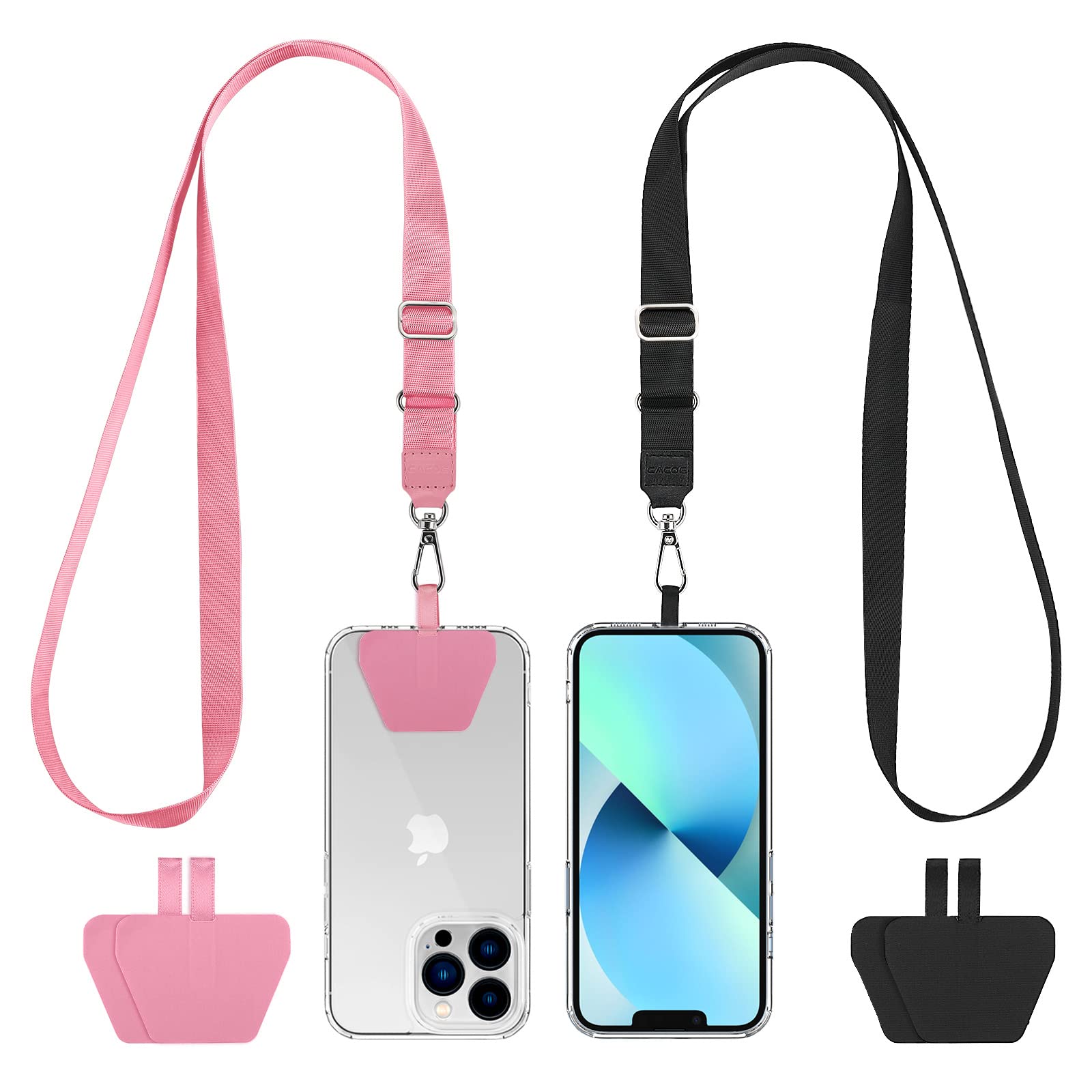 CACOE Phone Lanyard 2 Pack-2× Adjustable Neck Strap,2× Phone Patches,Universal Cell Phone Multifuctional Patch Lanyards Compatible with Most Smartphones(Black+Gray)