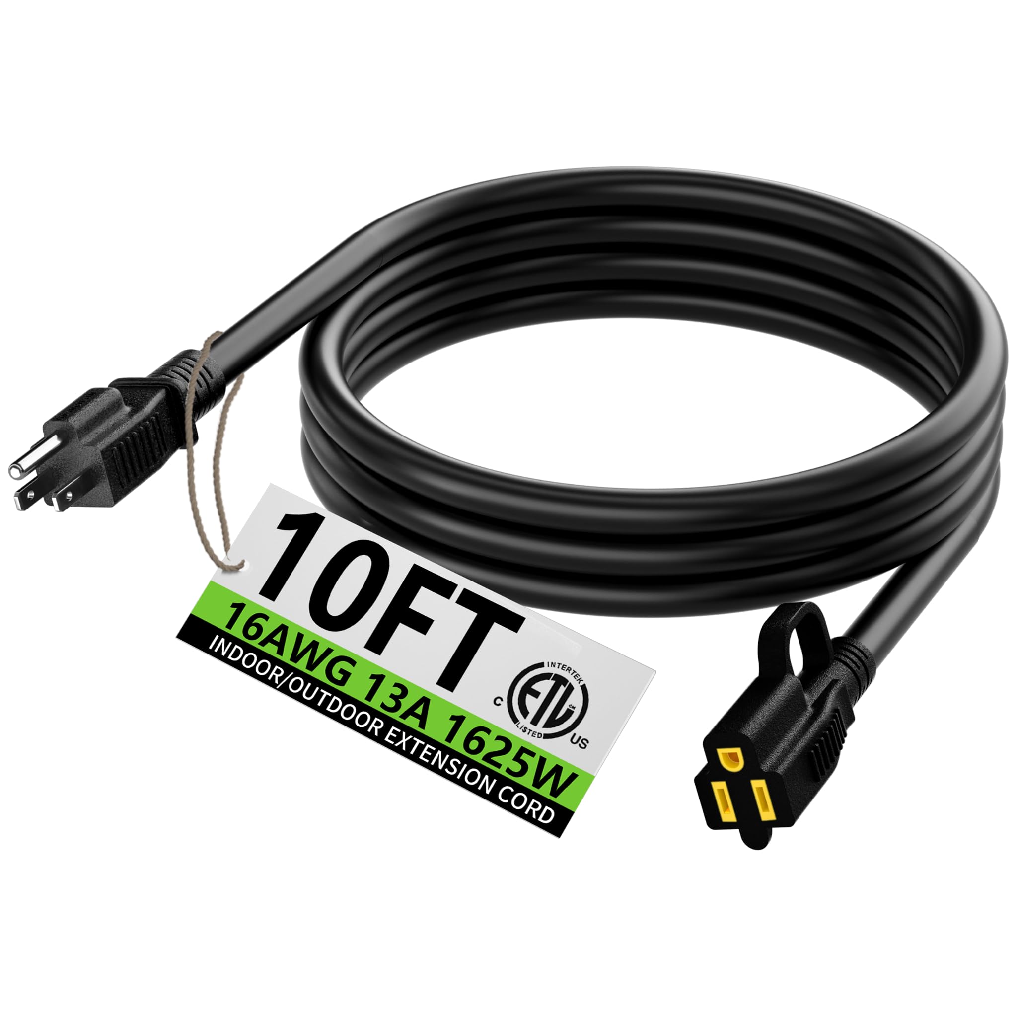 HUANCHAIN Indoor Outdoor Black Extension Cord 50 ft Waterproof, 16/3 Gauge Flexible Resistant Appliance Extension Cord Outside, 13A 1625W 16AWG SJTW, 3 Prong Heavy Duty Electric Cable, ETL Listed