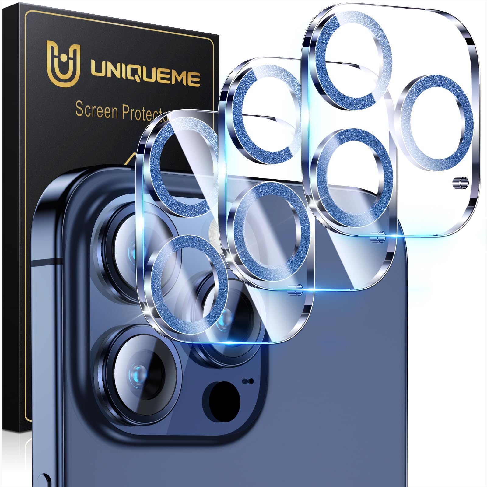 UniqueMe Compatible for 3 Pack iPhone 17 Pro Camera Lens Protector - [Drop Protection] 9H Tempered Glass Camera Cover Screen [Update New Version]【Not for 17 Pro Max】