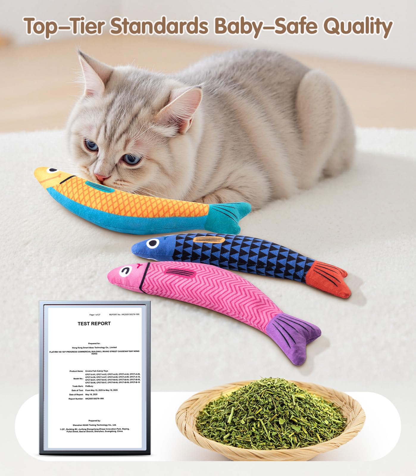 Cat Toys with[5000mg A+Natural Catnip &Silvervine] [Baby Grade] Interactive Soft Chew Kicker Cat Toys for Indoor Cats & Kittens, [Crinkle &Bell] Fish Sound Toy, Drives Bored Cat Crazy with Fun