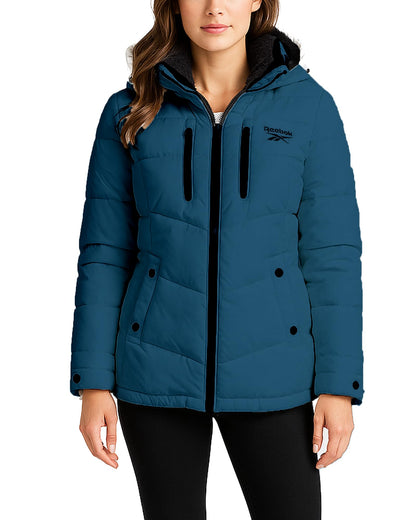 Reebok Womens Puffer Jacket - Heavyweight Puffer Coat with Faux Fur Trim Hood - Outerwear Down Winter Jackets for Women