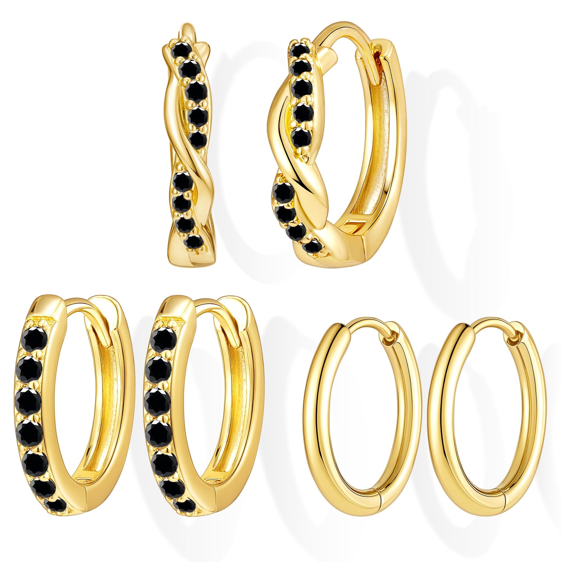 Inerney Gold Huggie Hoop Earrings Set for Women, Dainty Small Sterling Silver Earring Stacks Hypoallergenic Jewelry for Multiple Piercings, Trendy Twisted Cute Cartilage Hoops Birthstone Gift 3 Pairs
