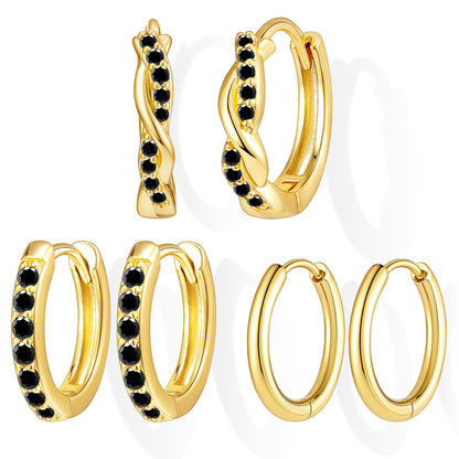 Inerney Gold Huggie Hoop Earrings Set for Women, Dainty Small Sterling Silver Earring Stacks Hypoallergenic Jewelry for Multiple Piercings, Trendy Twisted Cute Cartilage Hoops Birthstone Gift 3 Pairs