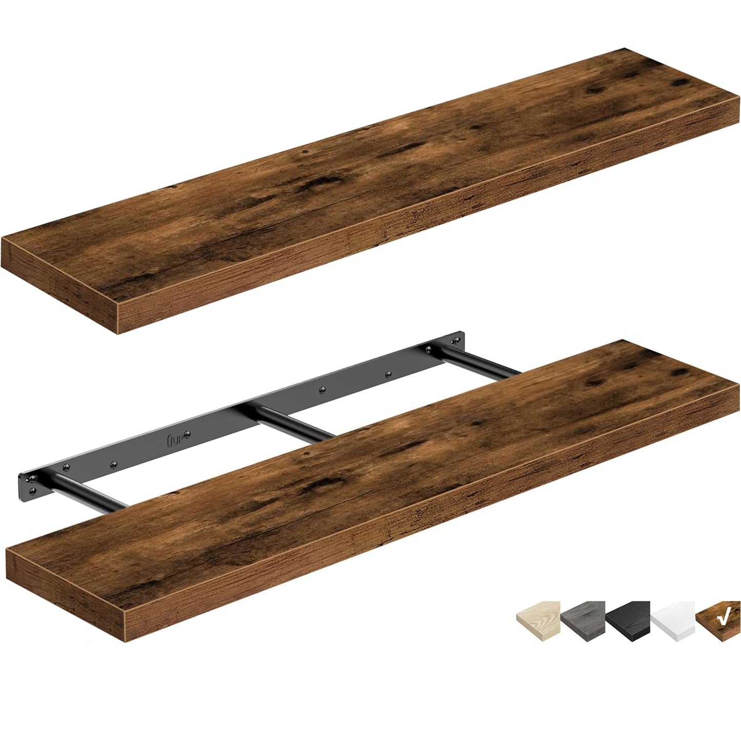 QEEIG Bathroom Floating Shelves for Wall Mounted Shelf Over Toilet Farmhouse Home Decor Display Shelving Small 16 inch Set of 2, Rustic Brown (008-40BN)
