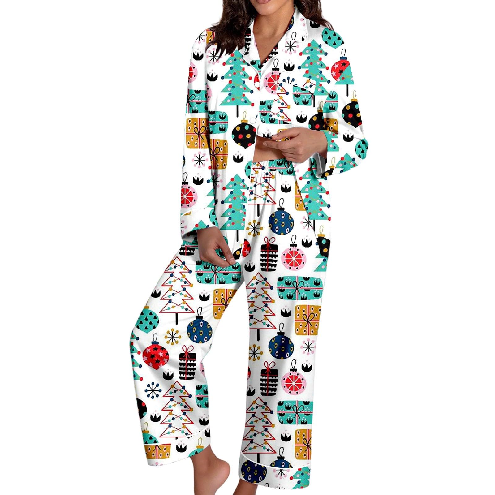Christmas Pajamas for Women,Button up Long Sleeve Pajama Set Casual Soft Cute Xmas Print Pjs Sleepwear 2025