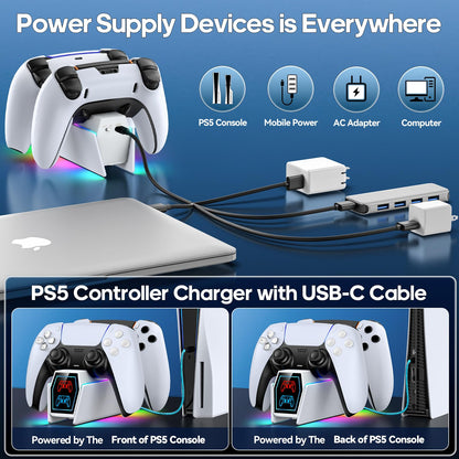 PS 5 Controller Charger Station Compatible with PlayStation 5 Faceplates Edge & Dual Controller, 9 Lightings PS 5 Accessories Charging Station, PS 5 Dock Stand with LED Indicator & On-Off Switch