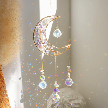 Crystal Moon Suncacher-Sun Catchers Indoor Window Prism Moon Crystal Dream Catcher Natural Healing Stones Rainbow Maker Garden Car Decoration Outdoor (Amethys)