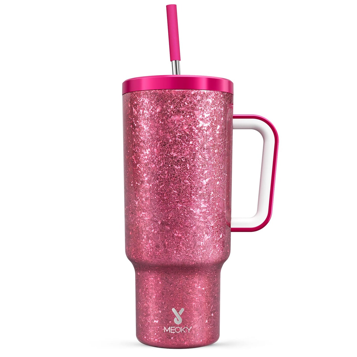Meoky 40 oz Christmas Tumbler with Handle and Straw, Xmas Tumbler with Lid and Straw, Insulated Stainless Steel Travel Mug, Christmas Gifts for Women Men Adults (Jolly Reindeer)