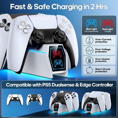 PS 5 Controller Charger Station Compatible with PlayStation 5 Faceplates Edge & Dual Controller, 9 Lightings PS 5 Accessories Charging Station, PS 5 Dock Stand with LED Indicator & On-Off Switch