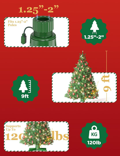 DG-Direct Musical 360° Rotating Christmas Tree Stand with Remote, Anti-Tilt Silent Spin Base, 3 Light Output Ports (800W), Fits 9ft 120lb Artificial Trees, Compatible with 1.25–2in Poles