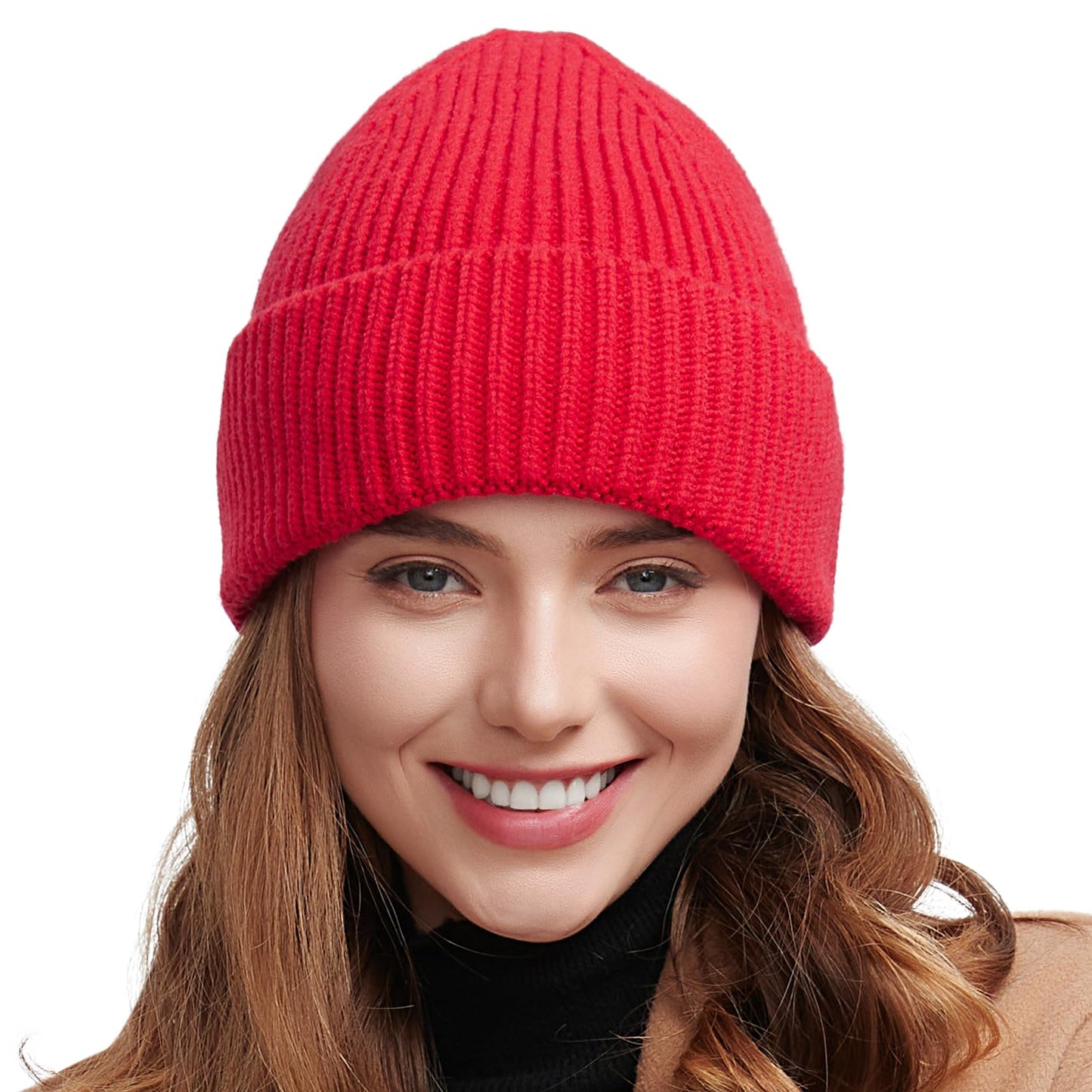 50% Wool Thick Beanie Hat for Men Women, Seamless Winter Knit Skull Cap, Cuffed Fisherman Beanie Warm Trawler Watch Cap