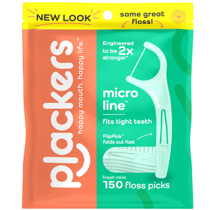Plackers Micro Line Dental Floss Picks, Fold-Out FlipPick, Tuffloss, Easy Storage with Sure-Zip Seal, Fresh Mint Flavor, 300 Count