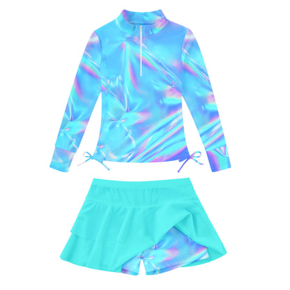 Vogseek 3-12T Girls Rash Guard 2 Pieces Bathing Suit Long Sleeve Swimsuit Swimming Skirt with Shorts Swimwear