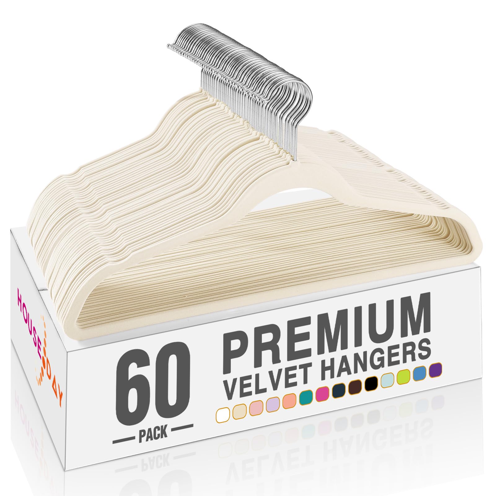 HOUSE DAY Black Velvet Hangers 60 Pack, Non Slip Clothes Felt Hanger Heavy Duty for Coat, Premium Slim Space Saving Suit Hangers for Closet Organizer, 360° Rotating Silver Hook