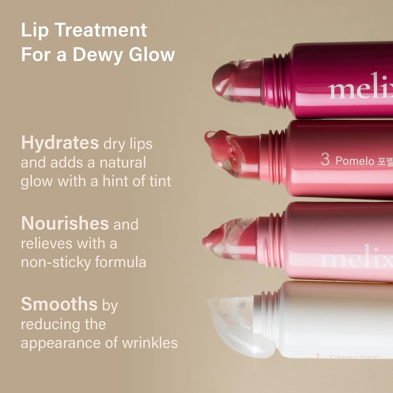Melixir Vegan Lip Treatment, Sheer Tinted Lip Balm for Instant Hydration & Shine, Moisturizing Lip Gloss, Infused with Vegan Collagen & Jojoba Oil, Cruelty-Free, Korean Skincare-2 Rose(0.5oz)