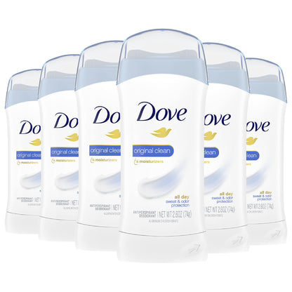 Dove Invisible Solid Antiperspirant Deodorant Stick for Women, Original Clean, For All Day Underarm Sweat and Odor Protection 2.6 oz 2 Count