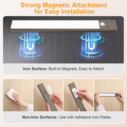 Gritin 10.2inch Under Cabinet Lighting Rechargeable -84 LED Super Bright,3-Color& 5 Level Brightness,4 Modes,Motion Sensor,Long Lasting- Easy Installation Magnetic Under Cabinet Closet Lights -2 Pack