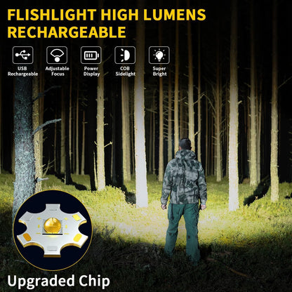 Rechargeable Flashlights High Lumens, 7Mode Flashlights Rechargeable, Super Bright Flashlight, Adjustable Tactical Flash Light, High Powered Flash Light, LED Flashlight for Emergency Home 2Pack