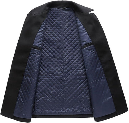 chouyatou Men's Classic Notched Collar Double Breasted Wool Blend Pea Coat